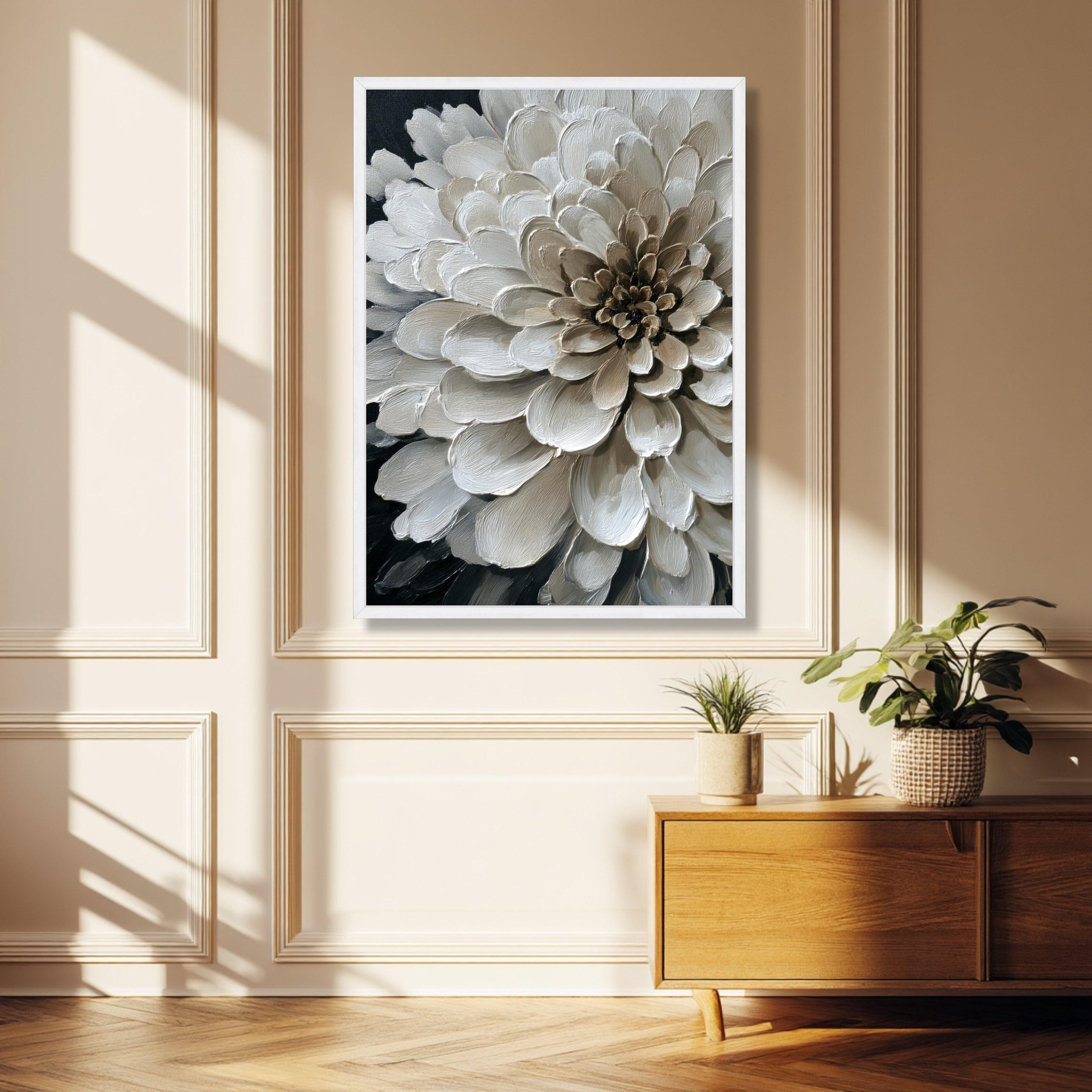 Neutral White Floral Canvas Print, Large Bloom Wall Art, Botanical Home ...
