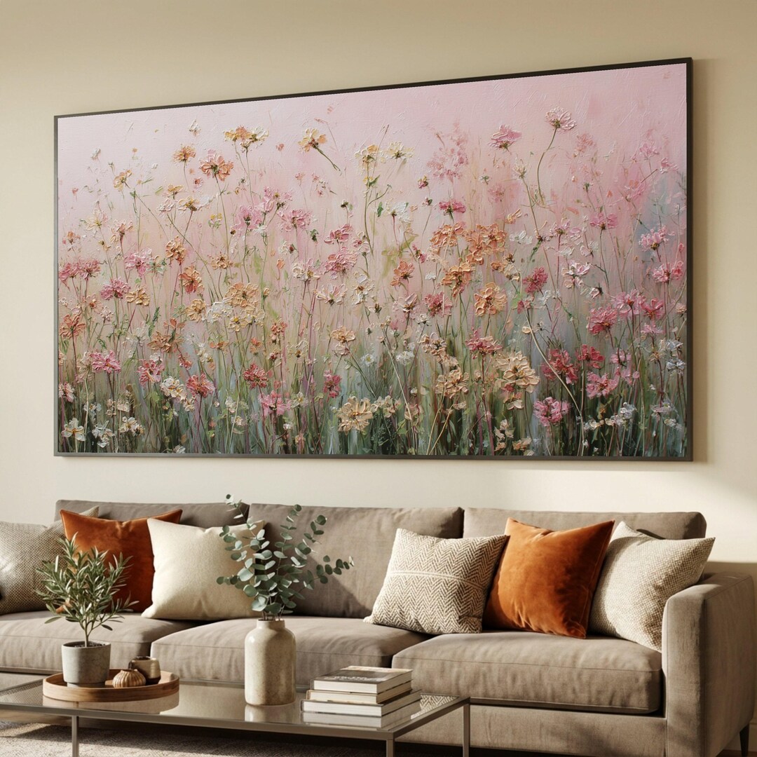 Blush Pink Wildflower Canvas Print, Romantic Floral Wall Art, Feminine ...
