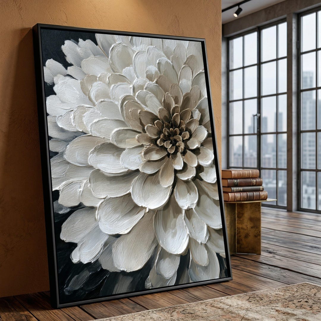 Neutral White Floral Canvas Print, Large Bloom Wall Art, Botanical Home ...