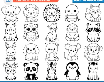 Niedliche Waldtiere SVG Bundle, Waldtiere PNG Clipart, Tier Umrisse, Malseite Clipart, Safari und Tiere auf dem Bauernhof, Laser Cut