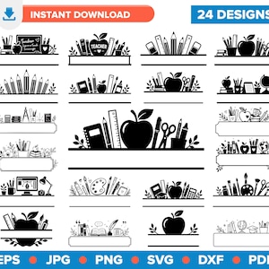 Lehrer-Split-Monogramm SVG-Bundle, Schulmonogramm SVG, Lehrer-Namensrahmen SVG, personalisierter Lehrer svg, Zurück in der Schule svg Bundle