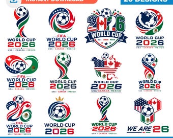 WK 2026 SVG-bundel, voetbaltrofee vector, voetbal clipart, USA Canada Mexico voetbalfan shirt ontwerpen, Instant Download