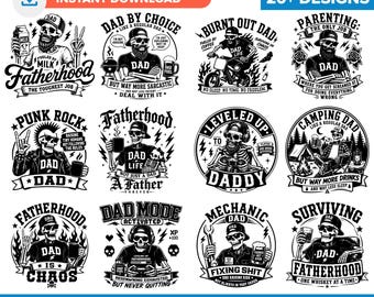 Funny Dad SVG Bundle, Fatherhood Quotes, Skull Dad Designs, Cricut SVG Files for T-Shirts, Father’s Day Gifts, Sarcastic Father PNG