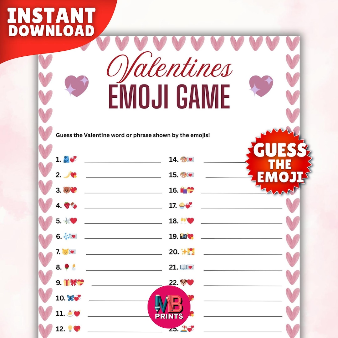 Fun Valentine Emoji Game Printable, Valentine Day Printable Game for ...