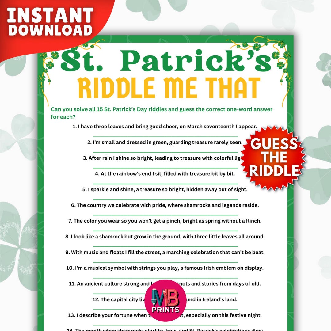 Green Diamond Riddle St. Patrick's Day Riddles Game Printable, Riddle Me This Game Instant ...