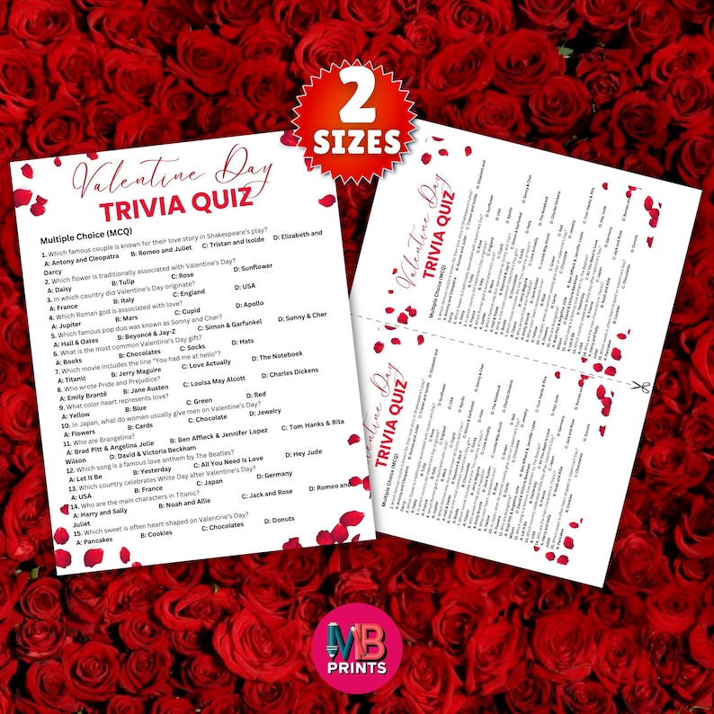 Valentine's Day Trivia Game, Couples & Family Fun Printable Digital ...