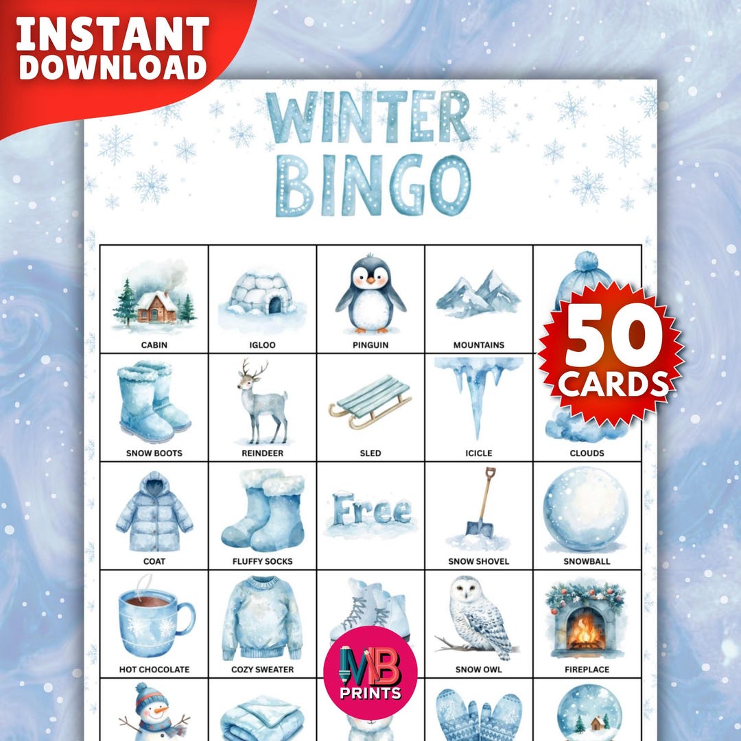 Winter Bingo Game Printable, Winter Bingo Cards for Classrooms, Winter ...