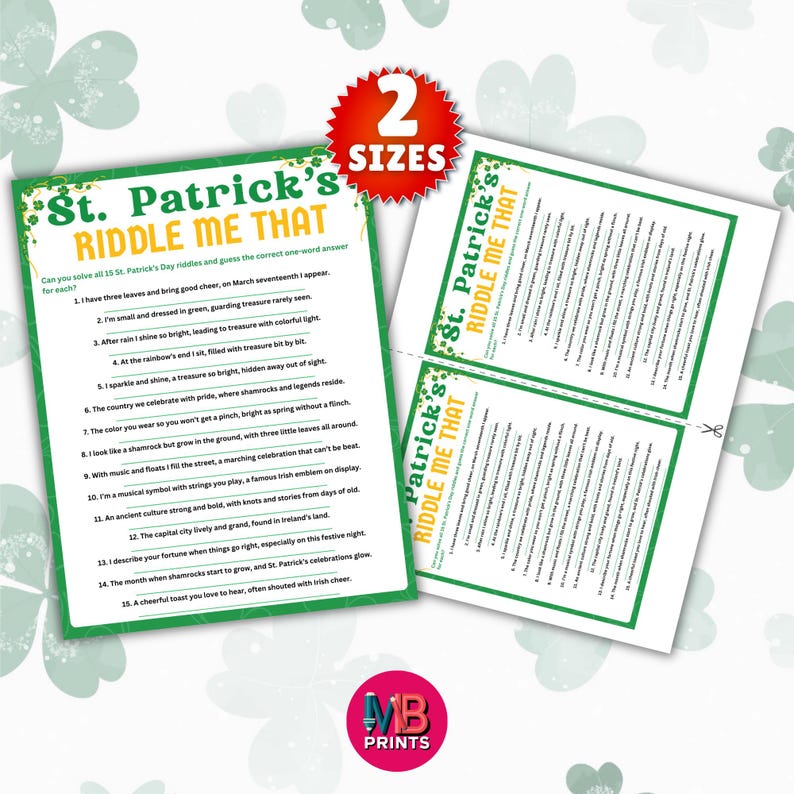 Green Splat Nv Riddle St. Patrick's Day Riddles Game Printable, Riddle Me This Game Instant ...