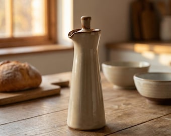 Japanese Ceramic Sauce Bottle – Handmade Soy Sauce Dispenser, Wabi Sabi Oil & Vinegar Cruet, Minimal Kitchen Decor