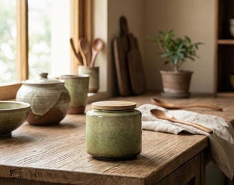 Handmade Ceramic Jar, Wabi Sabi Japanese Tea Canister, Minimalist Kitchen Storage