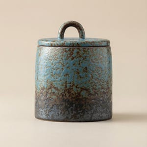 Japanische Keramik-Teedose mit Deckel, handgemachte Wabi Sabi Vorratsdose, minimale rustikale Küchendekoration, Teedose