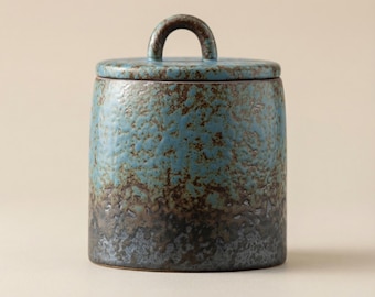 Japanese Ceramic Tea Canister with Lid, Handmade Wabi Sabi Storage Jar, Minimal Rustic Kitchen Decor, Tea Storage Container