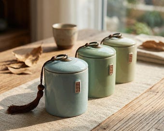 Handmade Crackle Glaze Ceramic Tea Canister – Wabi Sabi Kitchen Decor
