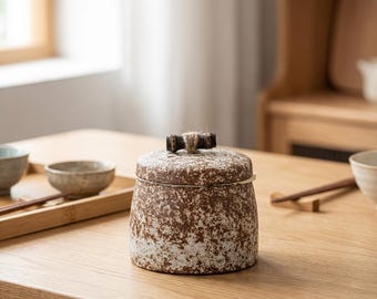 Handmade Japanese Ceramic Tea Canister | Wabi Sabi Stoneware Tea Jar | Minimal Tea Storage Container