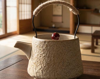 Handmade Japanese Ceramic Teapot, Wabi Sabi Stoneware Kyusu