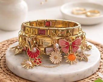 Bracelet italien à charms en acier inoxydable – Bracelet personnalisable pour femme ou amie