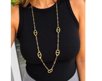 Collier sautoir maille marine en acier inoxydable