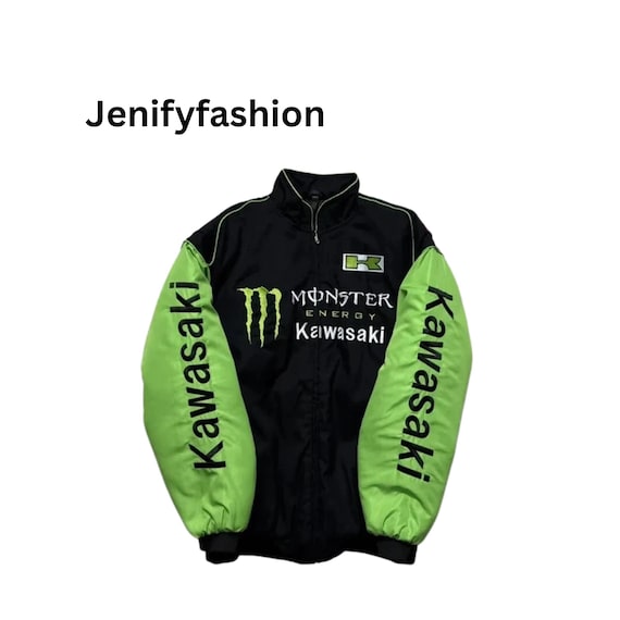 Kawasaki Monster vintage style Racing Jacket, Embroidered Y2K Biker Outwear