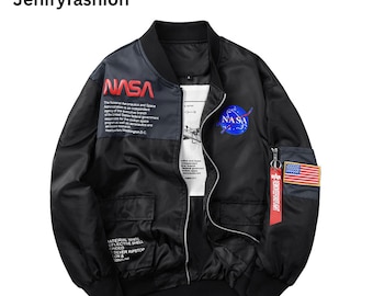 Herren NASA Astronaut Bomberjacke im Vintage-Stil, Air Force Flight Streetwear, Retro Windjacke