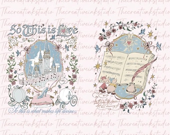 Vintage Disney Askungen PNG, So This Is Love Tee, Prinsessan Askungen Coquette Rosett png, Disney Prinsessan, Flickresan Digital Fil