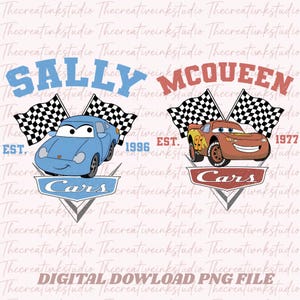 Lightning McQueen & Sally Matching PNG, Disney Cars Couple Tee, Piston Cup Racing Png, His and Hers Disney Trip Outfit image 1