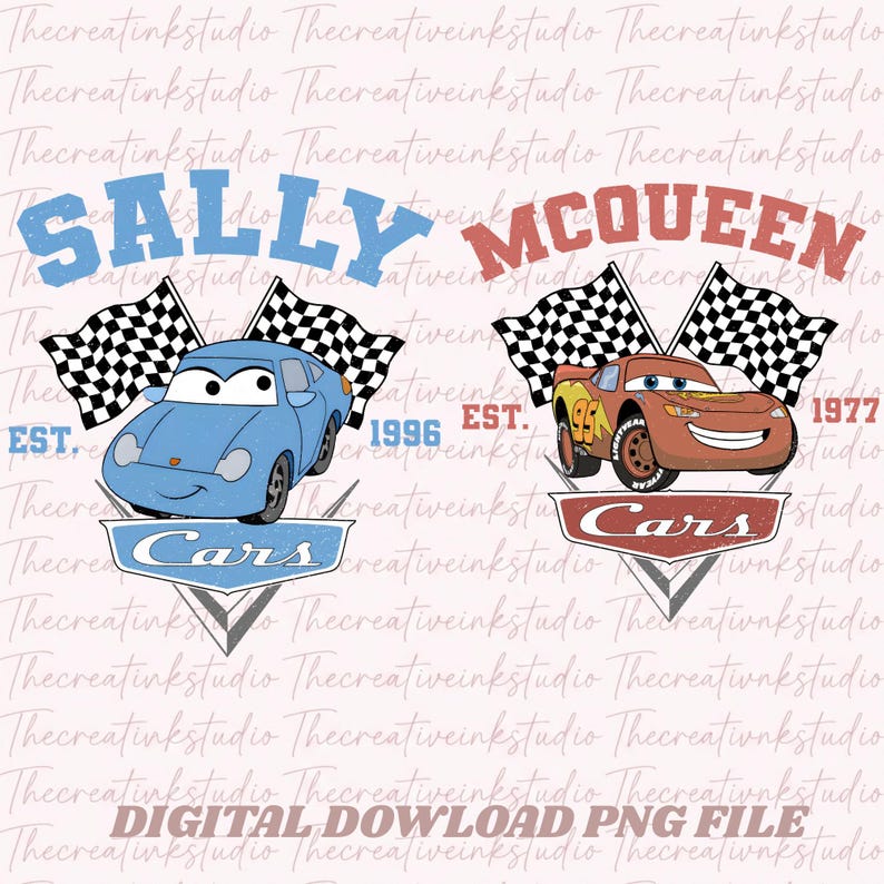 Lightning McQueen & Sally Matching PNG, Disney Cars Couple Tee, Piston Cup Racing Png, His and Hers Disney Trip Outfit image 1