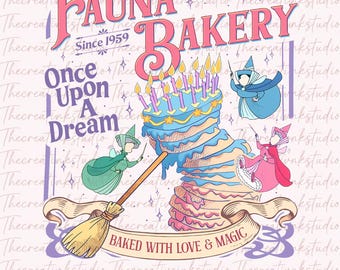 Fauna Bakery Once Upon a Dream-fil digital utskrivbar, Disney Fairy Flora Fauna PNG, Retro Disney Bakery Top PNG