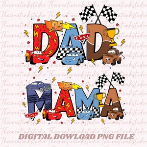 Cars Mama and Dada png, Family Matching Cars PNG, Mama Dada Png, Cars Mom Dad Birthday Matching Tee