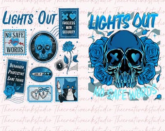Lights Out-boken PNG, digital nedladdning av mörk romantik, Booktok-skjortor, stämplar utan säkra ord, Lights Out-bokens doodle PNG
