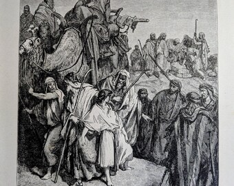 Antike Gustave Doré Biblische Gravur Joseph Verkauft von Seinen Brüdern Religiöse Kunst des 19