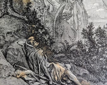 ギュスターヴ・ドレ作 1800年代 木版画「ヤコブの夢」 ギャラリー額装