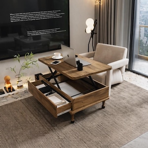 Table basse à plateau relevable avec rangement, table à manger convertible pour les petits espaces, table basse moderne, meubles de salon multifonctionnels