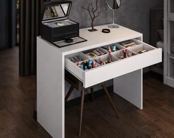 Modern Vanity Table with Drawer, Minimal Makeup vanity, Compact dressing table for the bedroom, Small Space Beauty Station, Makeup Desk