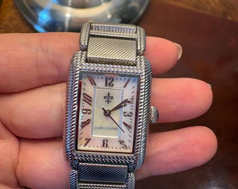 Vintage Judith Ripka Rectangular Cable Bracelet Watch, Early 2000s, Silver Tone