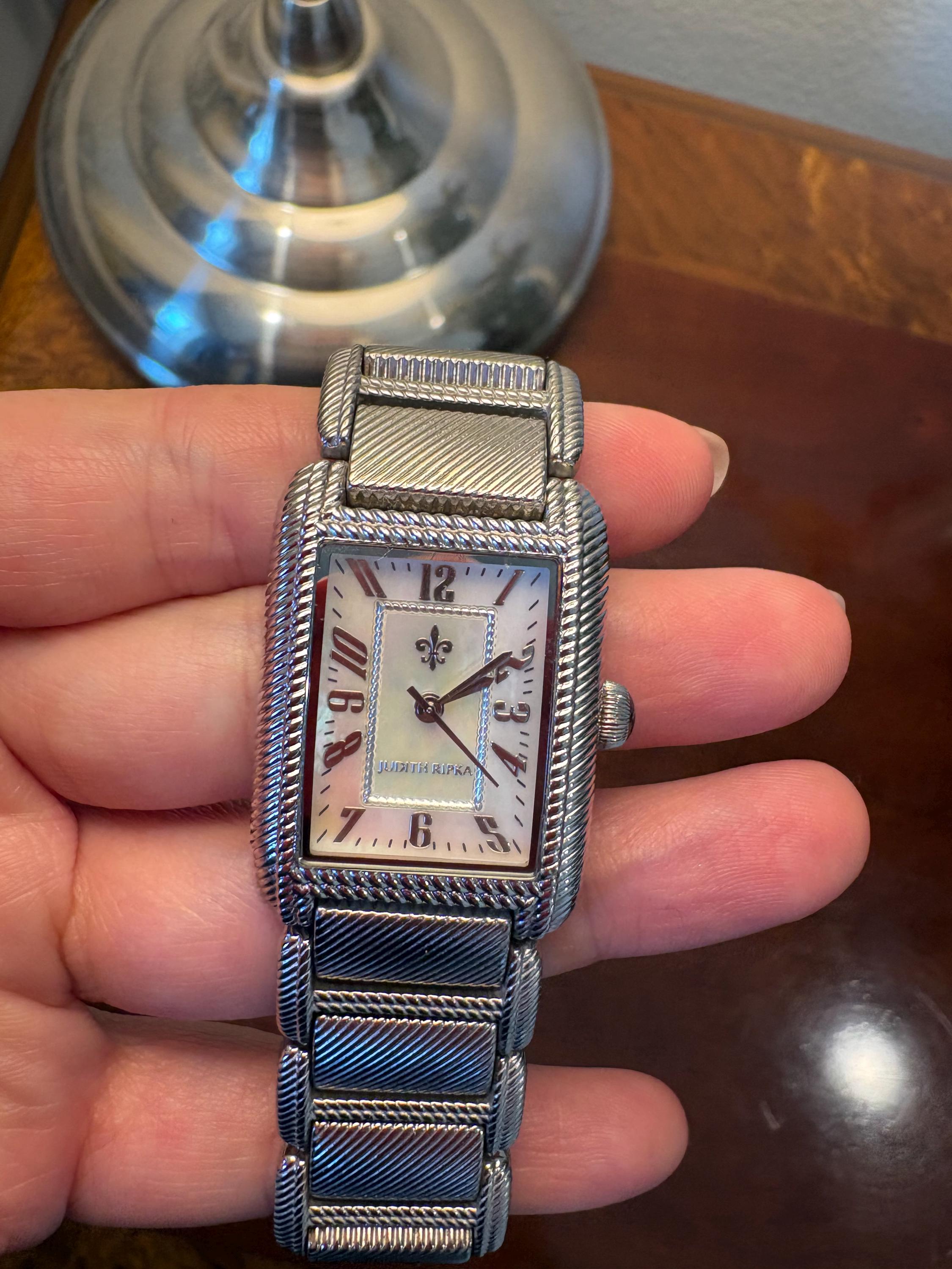 Vintage Judith Ripka Rectangular Cable Bracelet Watch, Early 