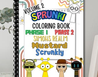 Livro de colorir Sprunki Vol. 2, Fases 1-2, Mostarda, Scrunkly e o Reino de Simon, Livro impresso físico