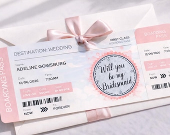 Vuoi essere la mia damigella d'onore? Carta d'imbarco, proposta di matrimonio a tema viaggio, modello di biglietto aereo modificabile, proposta di matrimonio