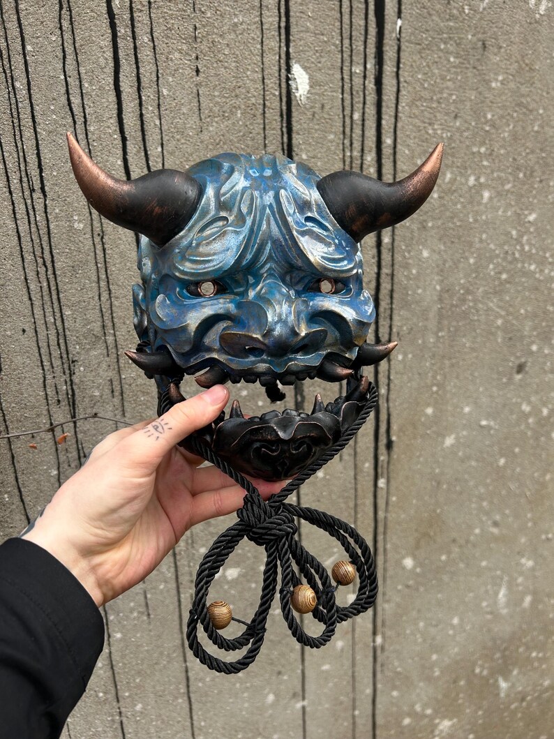 Blue Oni Mask – Molten Metal Effect, Hannya Samurai Wall Art, Resin ...