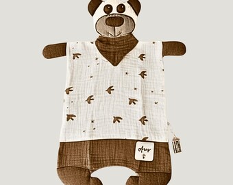 Personalized Bear Baby Lovey, GOTS Organic Muslin Security Blanket, Embroidered Name, Newborn Gift
