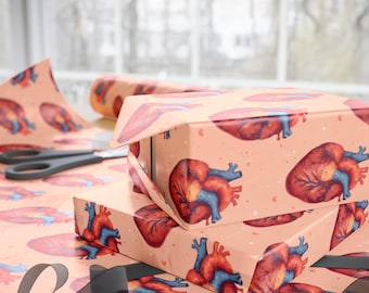 Anatomical Heart Valentines Wrapping Paper, Medical Gift Wrap, Funny Literary Couples Valentine, Gothic Doctor Nurse Romantic