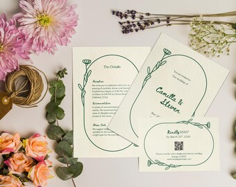 Modello di invito di nozze Canva, modello di invito moderno modificabile, dettagli della carta RSVP, download di nozze minimale