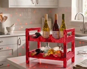 Red Disco Ball Wine Rack, Mirrored Bottle Holder, Glam Bar Cart Decor
