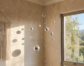 15-Piece Disco Ball Ceiling Mobile, Mirror Mosaic Hanging Decor, Boho Party Art