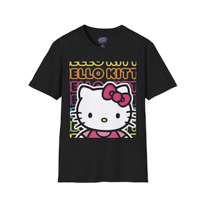 Neon Kawaii Hello Kitty-Unisex Softstyle T-Shirt image 1