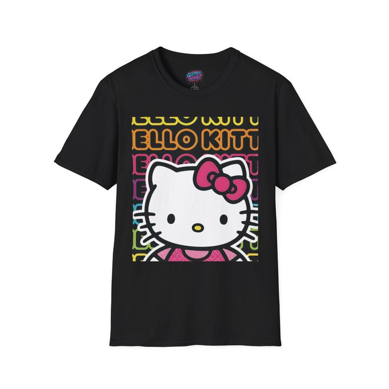 Neon Kawaii Hello Kitty-Unisex Softstyle T-Shirt image 1