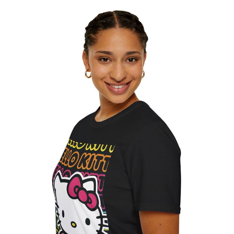 Neon Kawaii Hello Kitty-Unisex Softstyle T-Shirt image 5