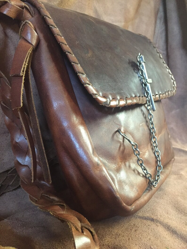 Hand Made Natural Latigo Leather Shoulder Bag With Braided Etsy UK