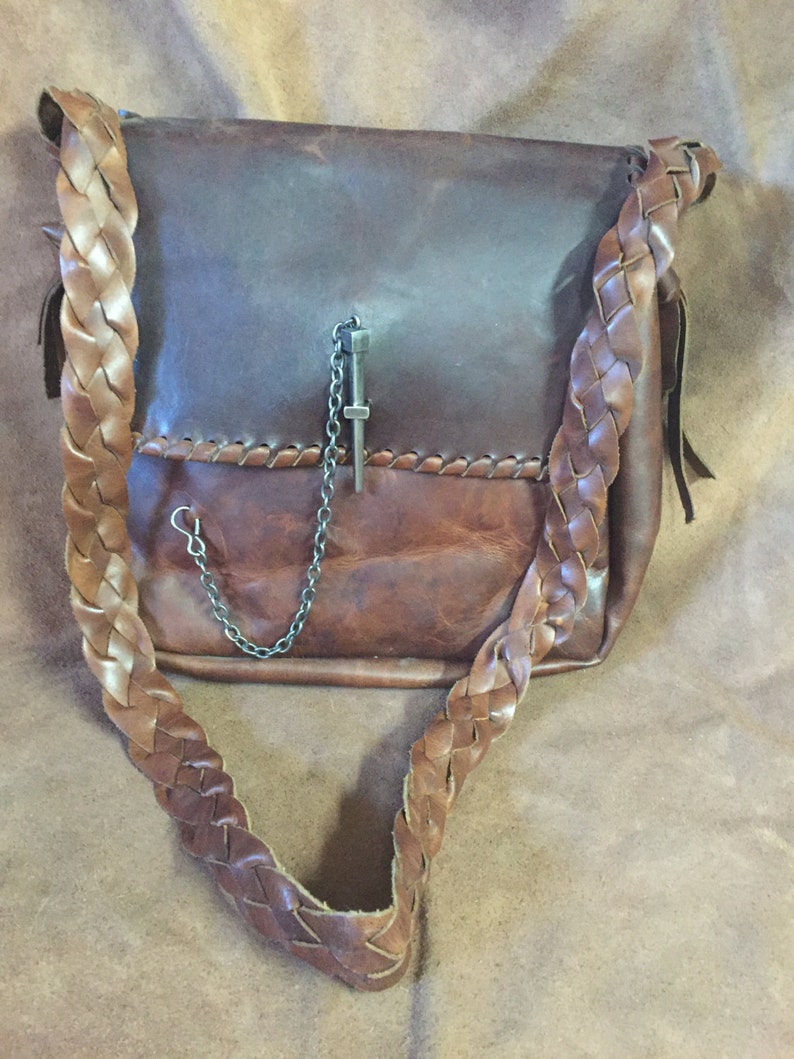 Hand Made Natural Latigo Leather Shoulder Bag With Braided Etsy UK