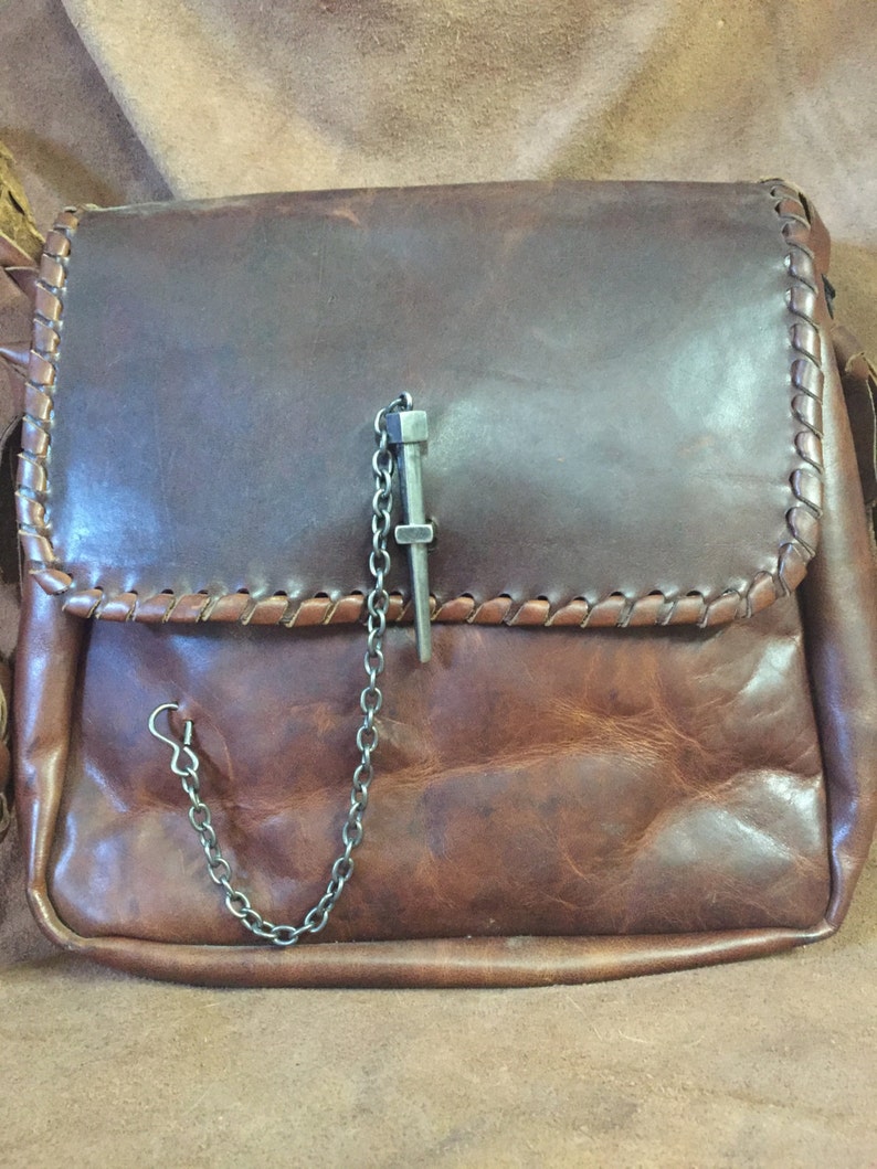 Hand Made Natural Latigo Leather Shoulder Bag With Braided Etsy