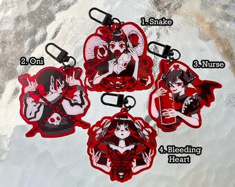 Red Acrylic demon girl keychains